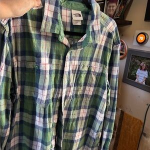 The North Face Men's Blue and Green Plaid Shirt